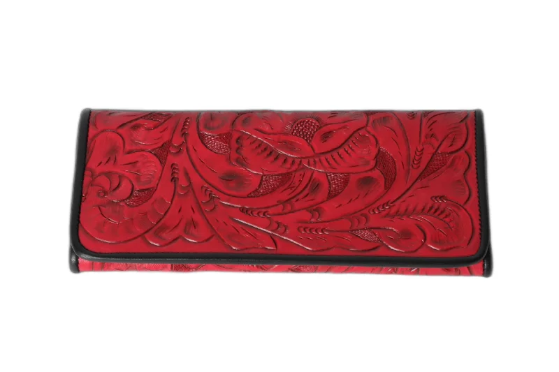 Juan Antonio Tooled Red Tri Fold Wallet Chic Crossbody Bags, Limited Offers