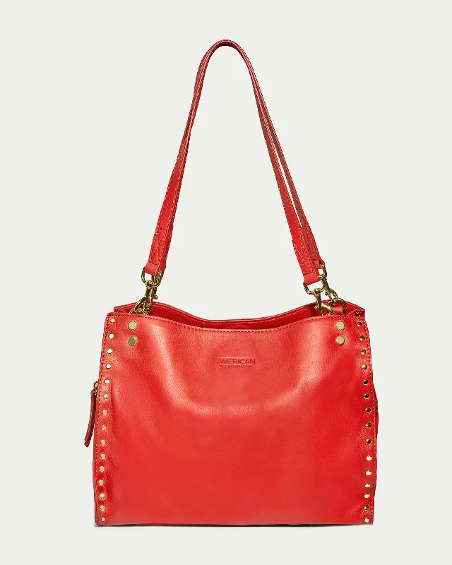 Lenox Studded Triple Entry Satchel Luxury Handbags, Budget-Friendly