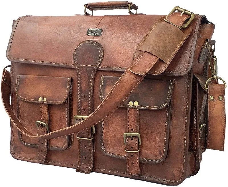 18 Inch Vintage Handmade Leather Travel Messenger Office Crossbody Bag Laptop Briefcase Computer College Satchel Bag For Men And Women (DARK BROWN) Unmissable Deals On High-Quality Designer Bags