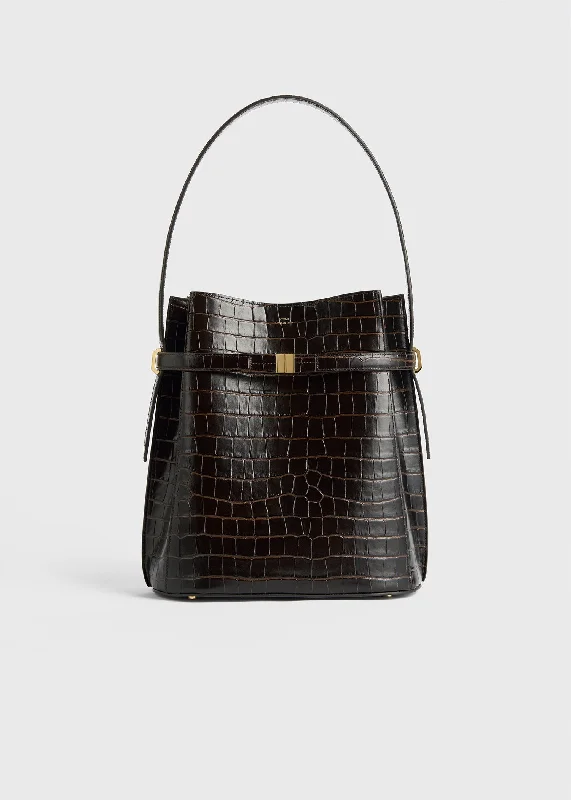 Belted croco-embossed bucket bag dark brown The Perfect Bag Sale For A Seasonal Refresh