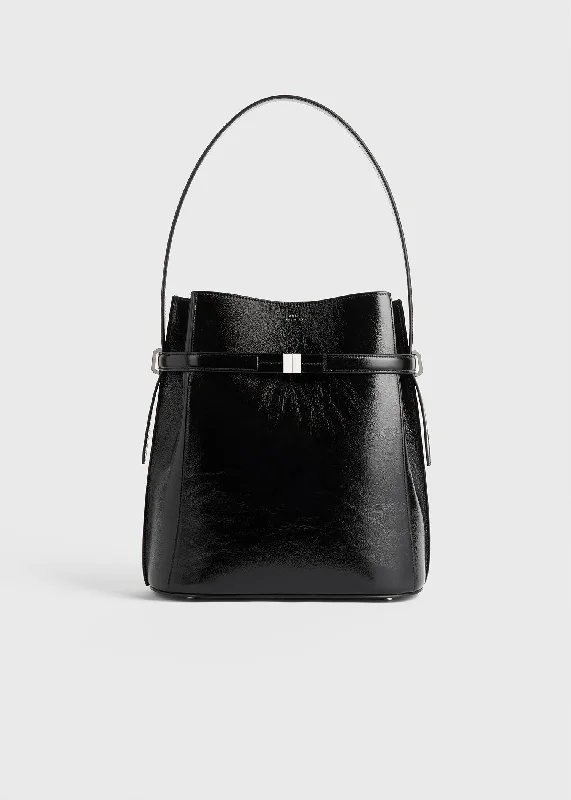 Belted naplack-leather bucket bag black The Best Handbag Deals Are Available Now