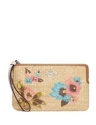 Coach Large Corner Zip Wristlet With Floral Embroidery Modern Handbags With Stylish Discounts