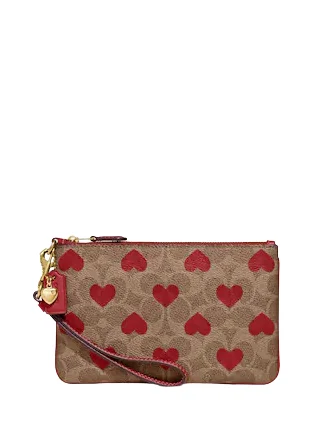 Coach Small Wristlet In Signature Canvas With Heart Print Elegant Bags, Limited Stock Available