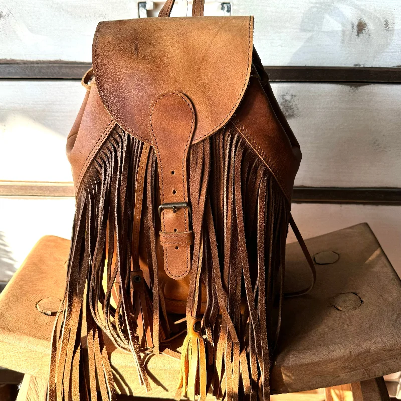 Fringe bucket backpack - tan Exclusive Discounts On Stylish Handbags