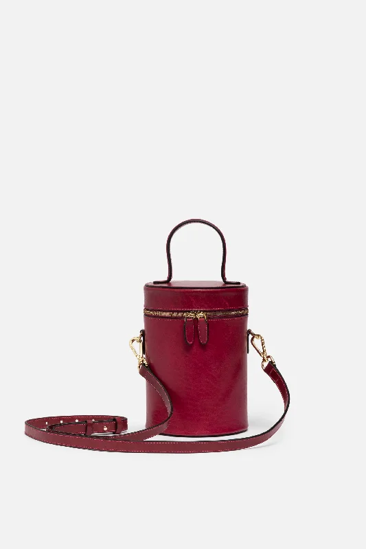 SSW - Cylindrical Bucket Leather Bag in Sangria Red Upgrade Your Look With Our Bag Sale SSW - Cylindrical Bucket Leather Bag in Sangria Red Upgrade Your Look With Our Bag Sale