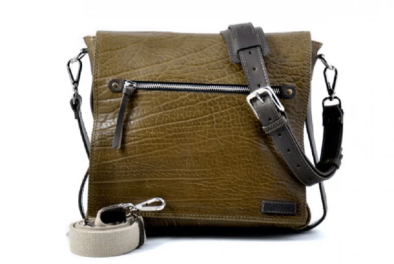 Two-tone Buffalo Leather Messenger Bag - Moss Elegant Purses, Shop & Save
